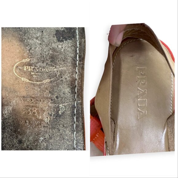 Prada Flat‎ Sling Back Sandal, Orange Patent,  Size 38.5 EU - Picture 8 of 14
